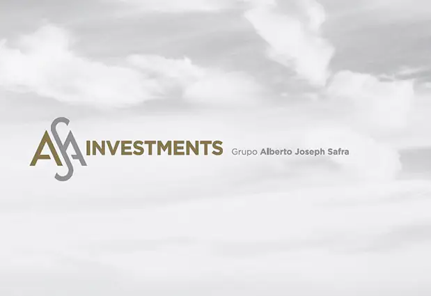 The ASA Investments signature, from the Alberto Joseph Safra Group, over a cloudy sky.