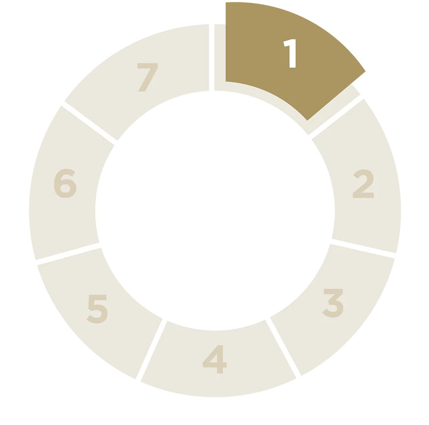 Carousel with the numbers 1 to 6, the highlight on number 1